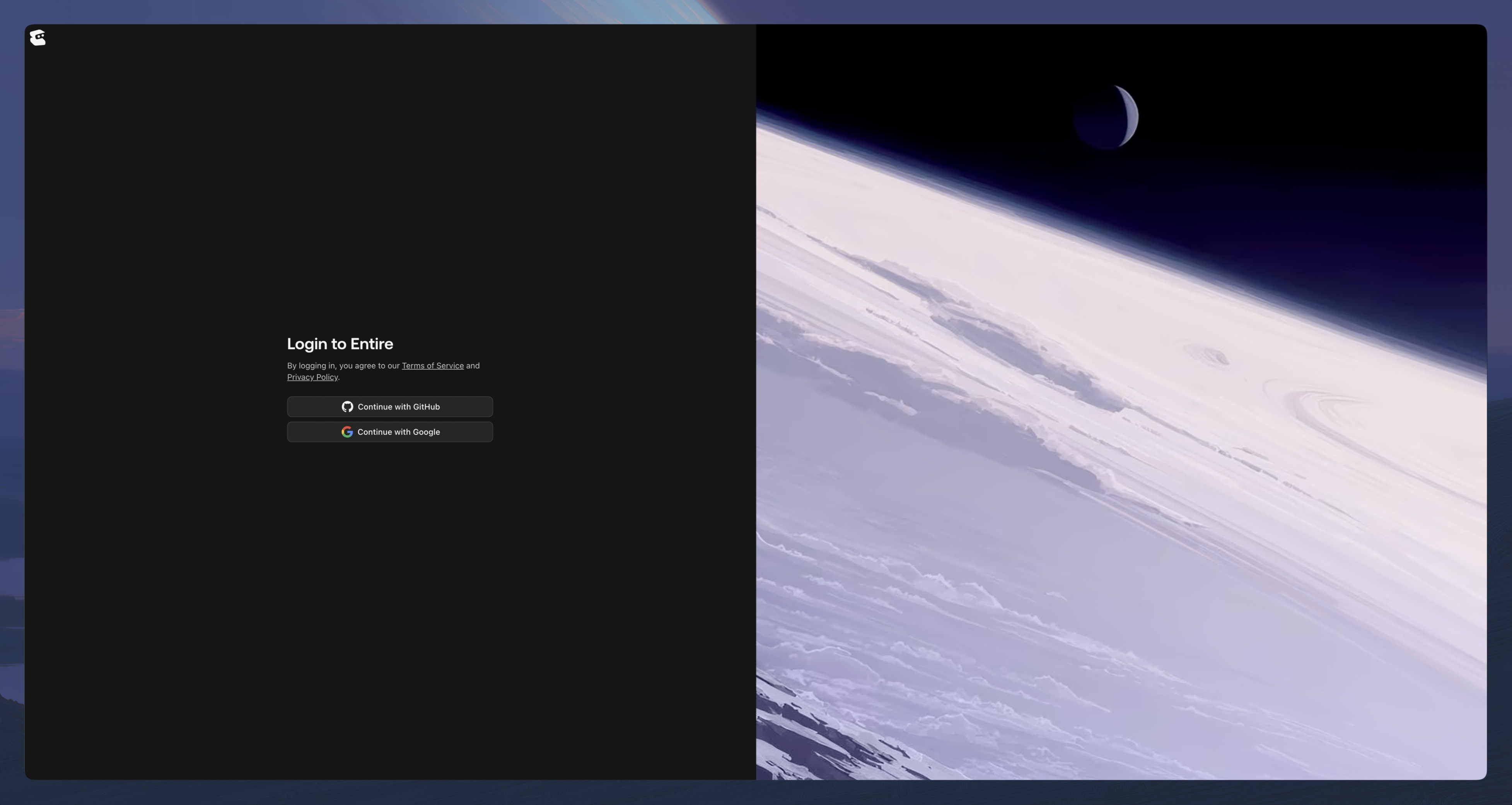 Entire login screen with Continue with GitHub and Continue with Google buttons