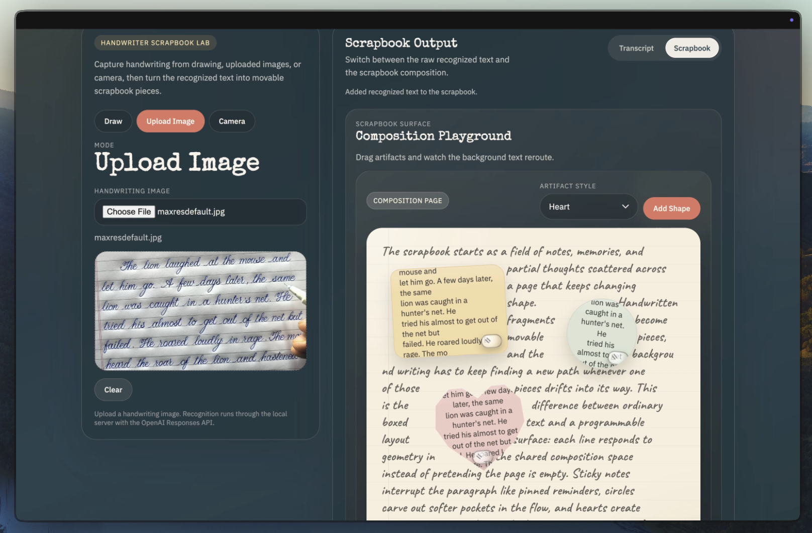 Handwriting to scrapbook demo